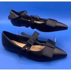 Lovirs Women's Black Bow Pointed Faux Leather Flats - Size 10 (MISSING A STRAP)